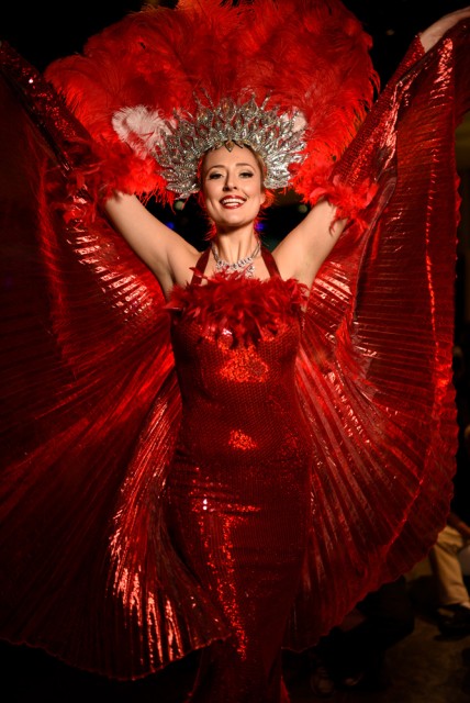 Las Vegas model in red costume