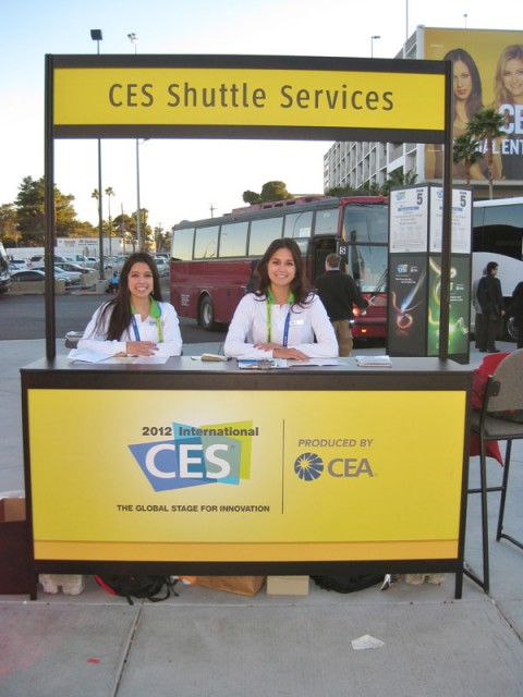 Trade show models at exterior booth
