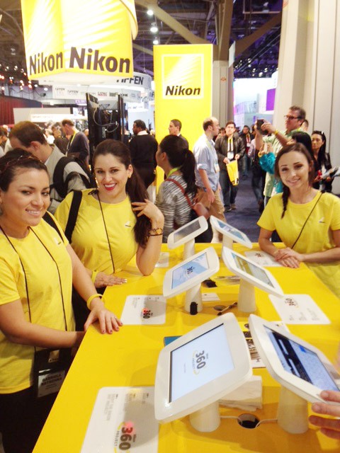 promotional models at the Nikon booth at CES show